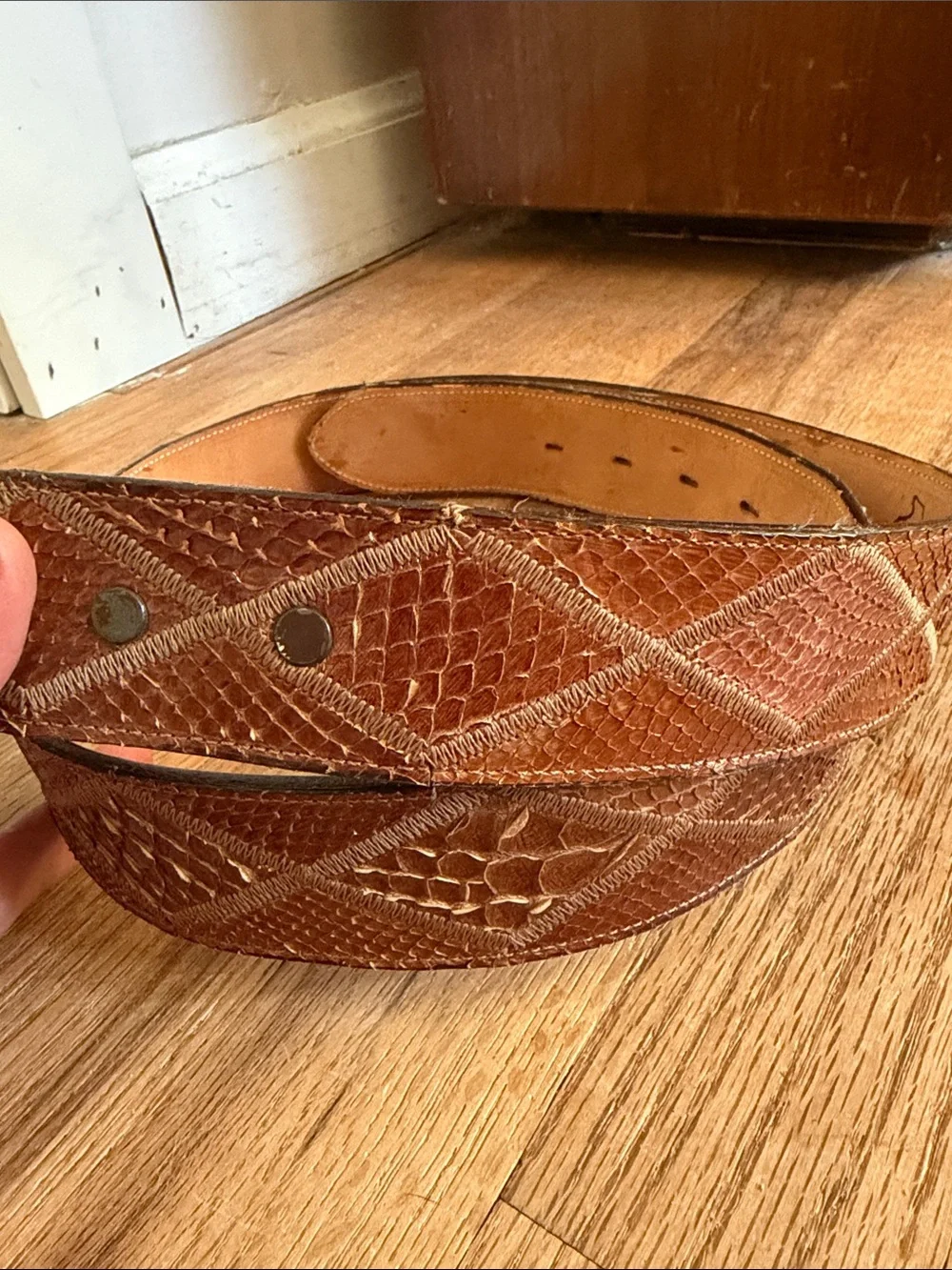 Vintage Tony Lama Patchwork Snakeskin Leather Western Belt Strap Size 38